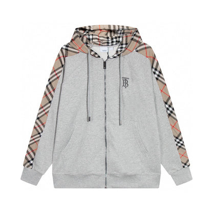 260813 New high-quality quilted checkered embroidered letter zipper pullover hooded hoodie