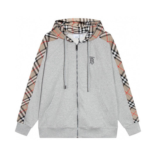 260813 New high-quality quilted checkered embroidered letter zipper pullover hooded hoodie