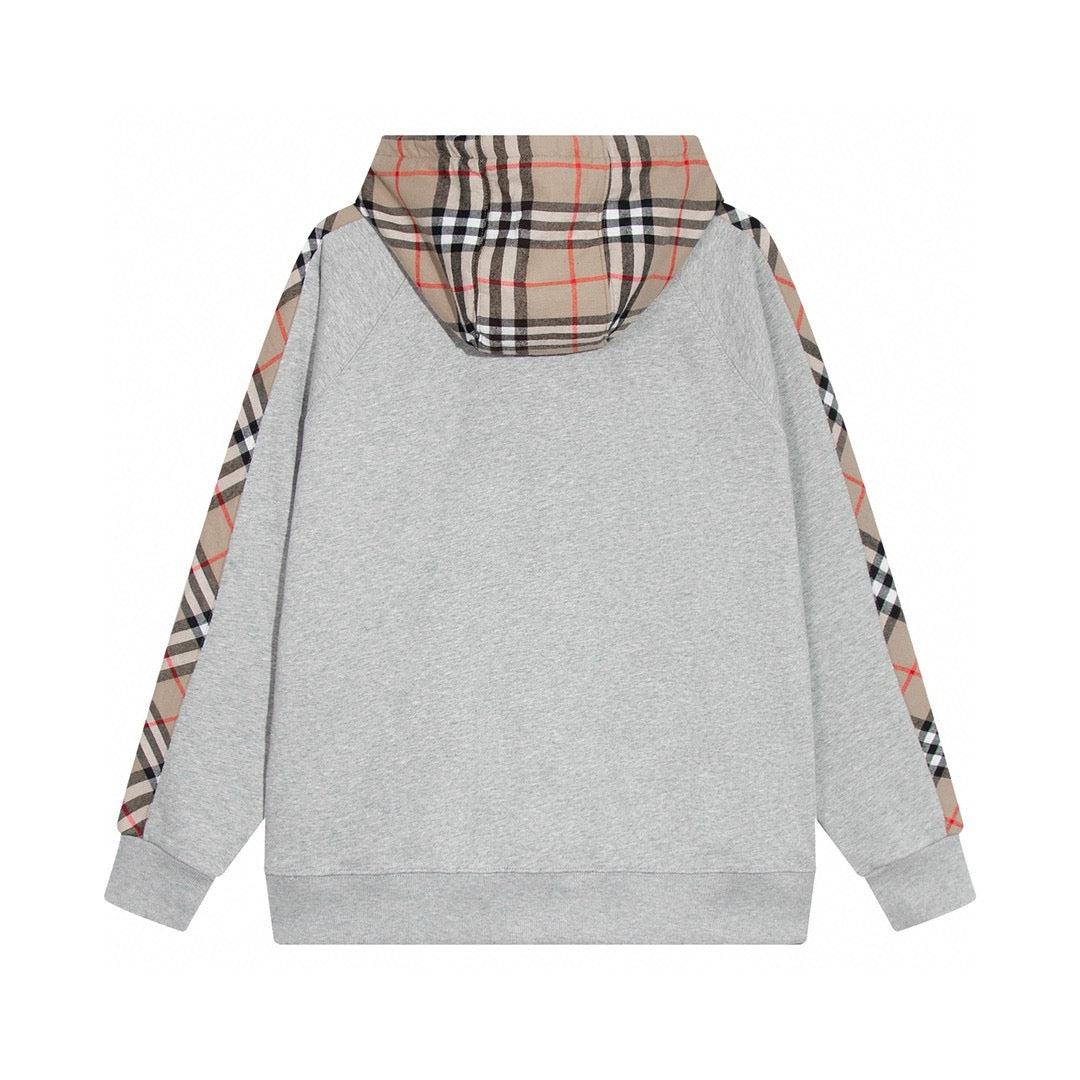 260813 New high-quality quilted checkered embroidered letter zipper pullover hooded hoodie