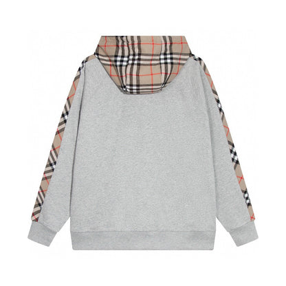 260813 New high-quality quilted checkered embroidered letter zipper pullover hooded hoodie