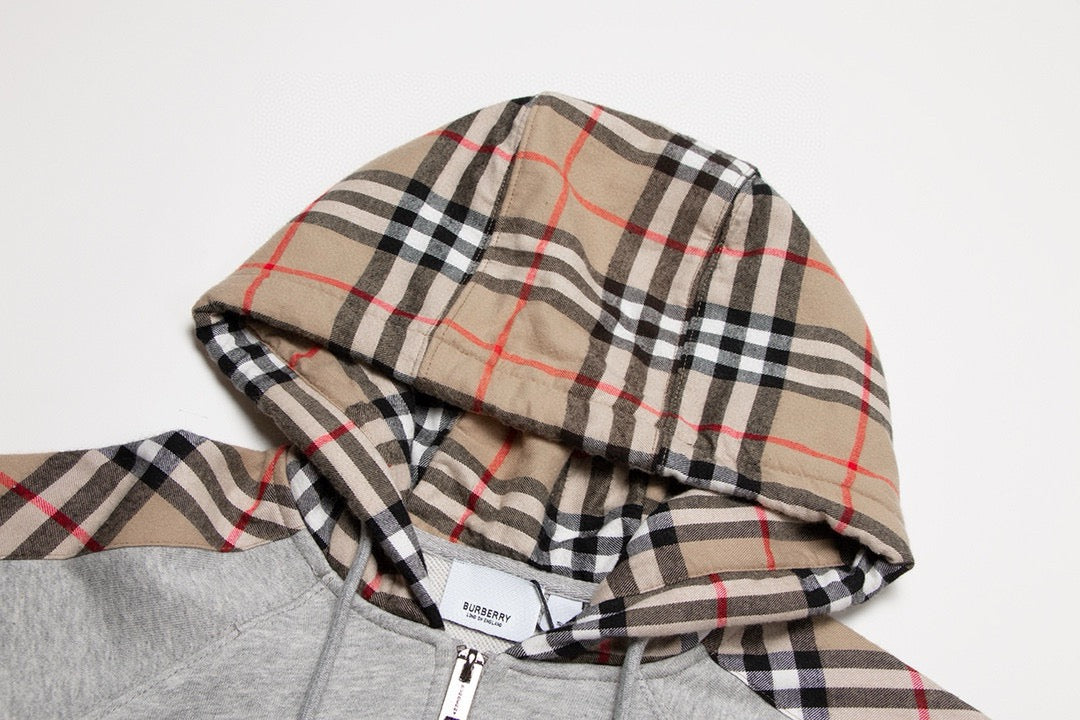 260813 New high-quality quilted checkered embroidered letter zipper pullover hooded hoodie