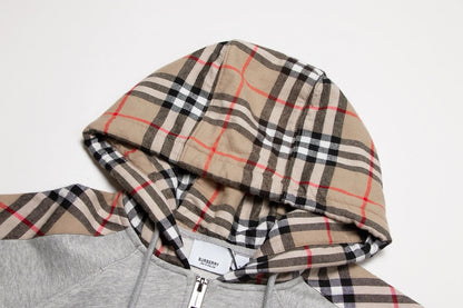 260813 New high-quality quilted checkered embroidered letter zipper pullover hooded hoodie