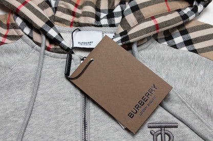 260813 New high-quality quilted checkered embroidered letter zipper pullover hooded hoodie