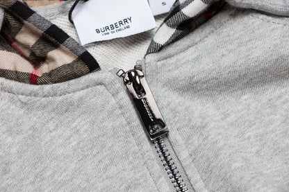 260813 New high-quality quilted checkered embroidered letter zipper pullover hooded hoodie