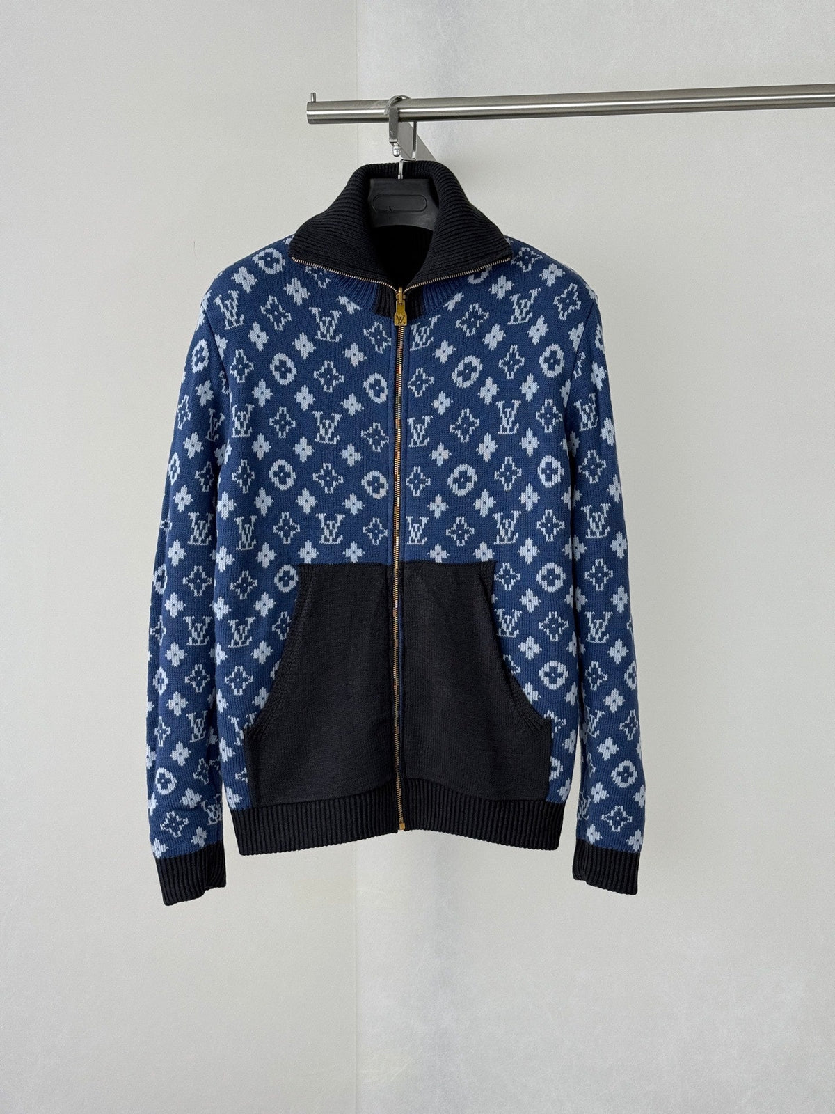 260813 New high-quality double-sided reversible printed jacquard high-neck knitted coat