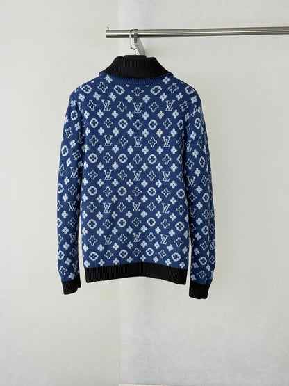 260813 New high-quality double-sided reversible printed jacquard high-neck knitted coat