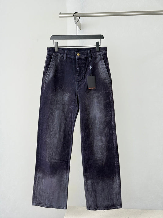 260813 New high-quality gradient distressed printed suede jeans