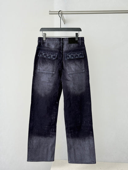 260813 New high-quality gradient distressed printed suede jeans