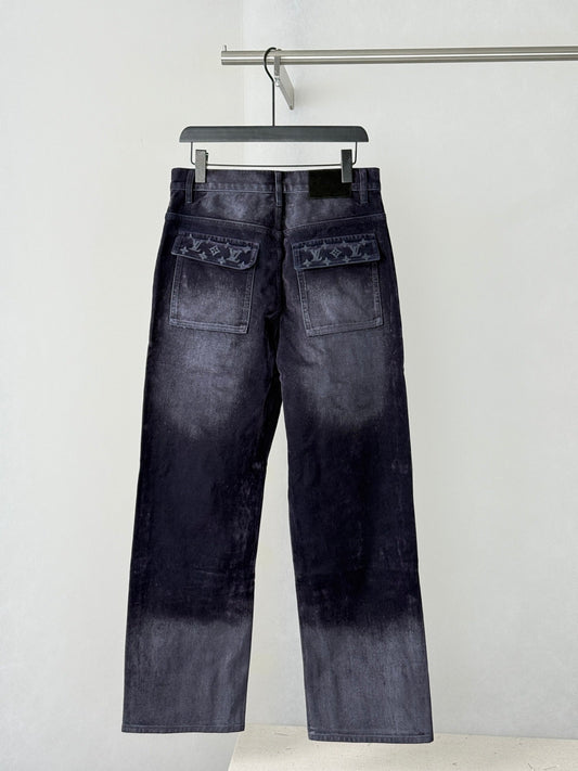 260813 New high-quality gradient distressed printed suede jeans