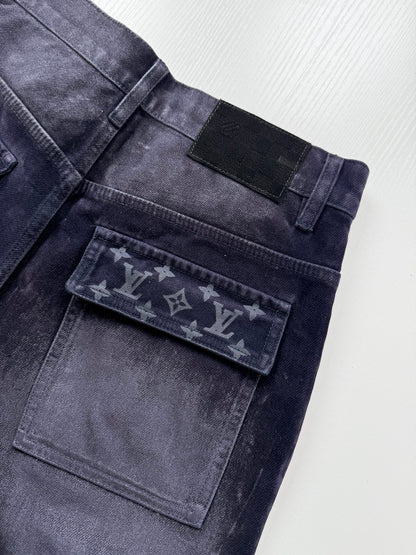 260813 New high-quality gradient distressed printed suede jeans