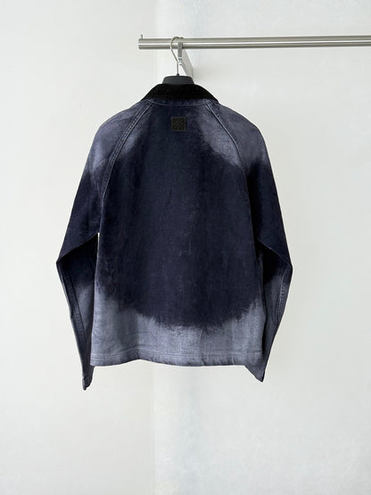 260813 New high-quality gradient distressed corduroy collar fleece denim workwear jacket