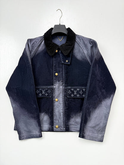 260813 New high-quality gradient distressed corduroy collar fleece denim workwear jacket