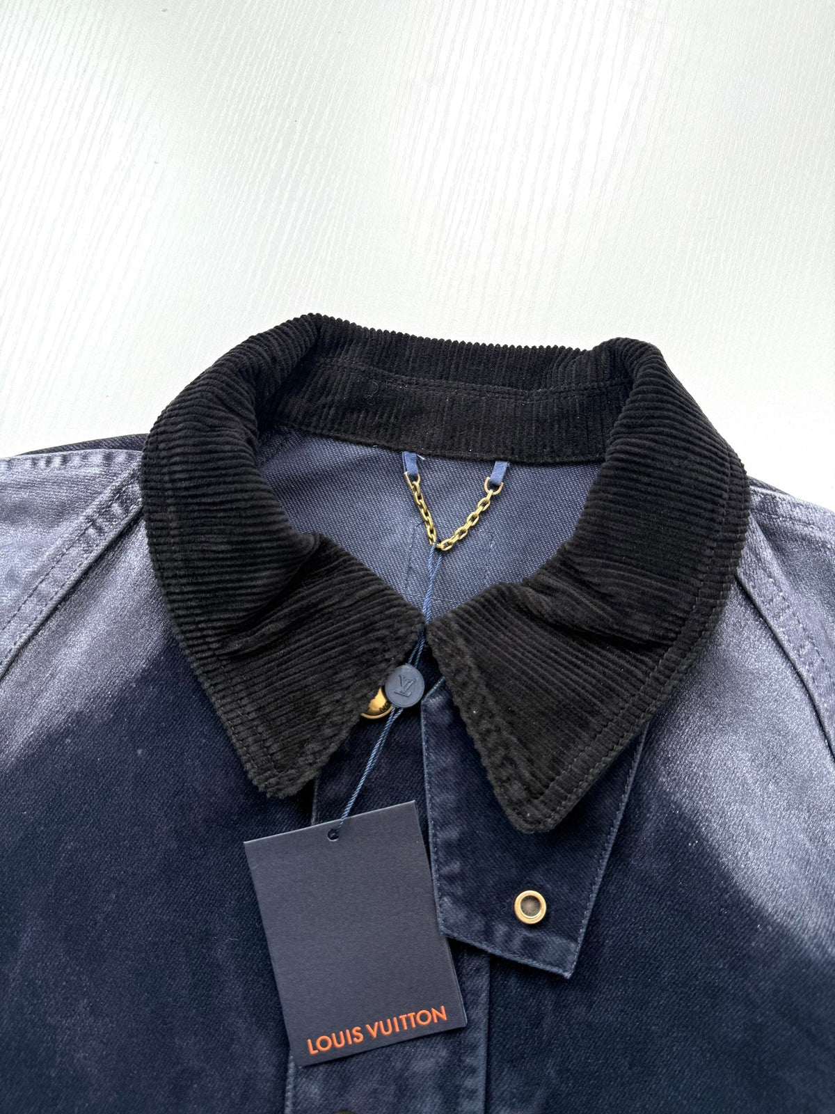 260813 New high-quality gradient distressed corduroy collar fleece denim workwear jacket