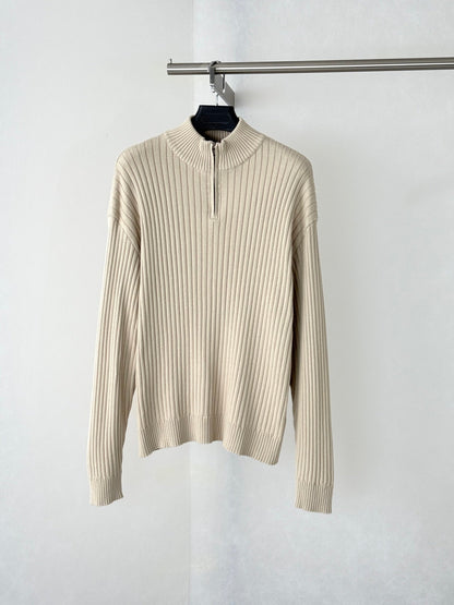 260813 New high-quality half-neck half-zip vertical ribbed knitted sweater