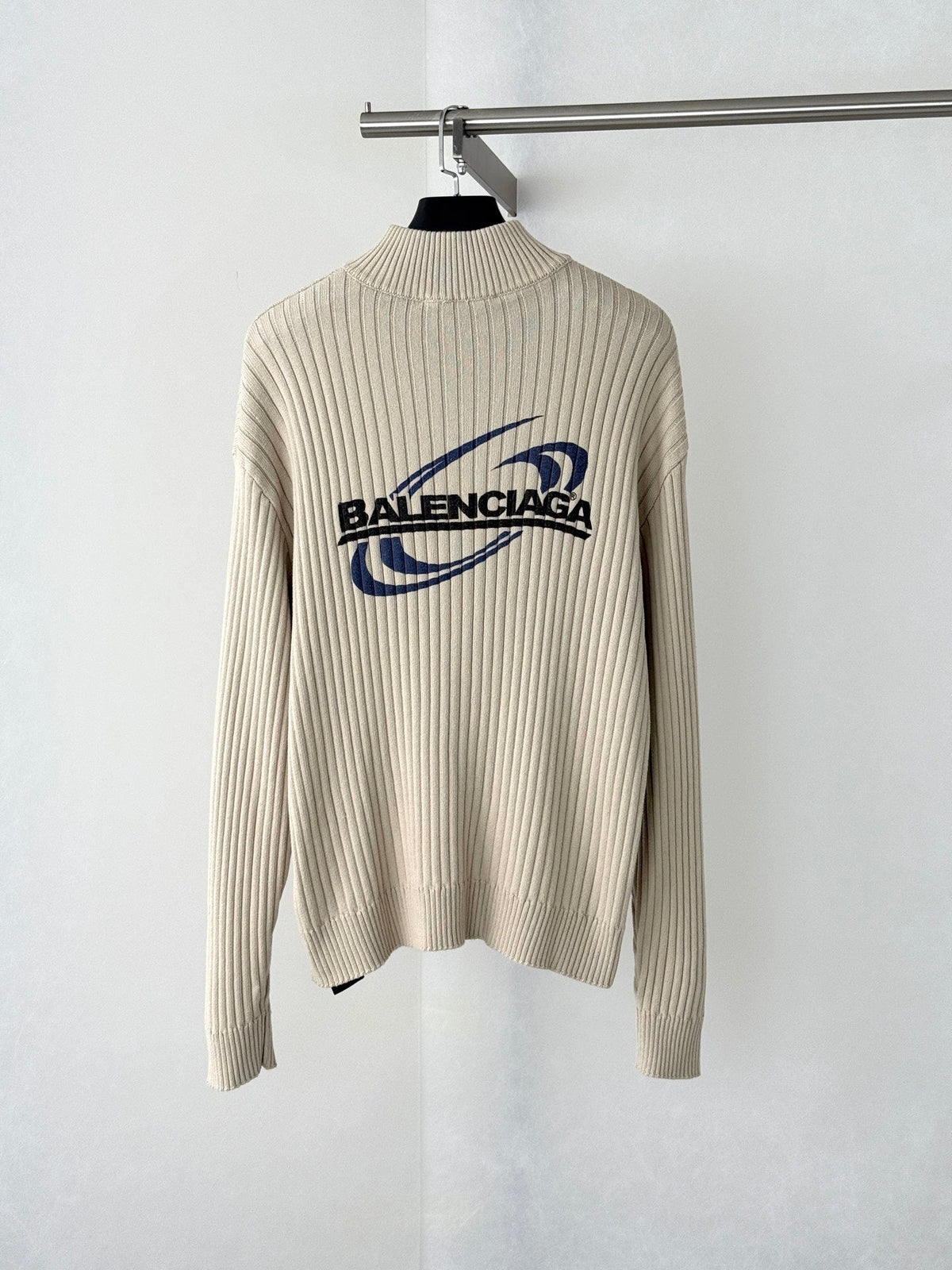 260813 New high-quality half-neck half-zip vertical ribbed knitted sweater