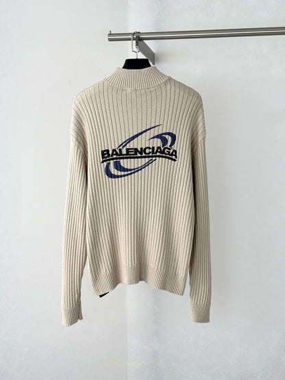 260813 New high-quality half-neck half-zip vertical ribbed knitted sweater