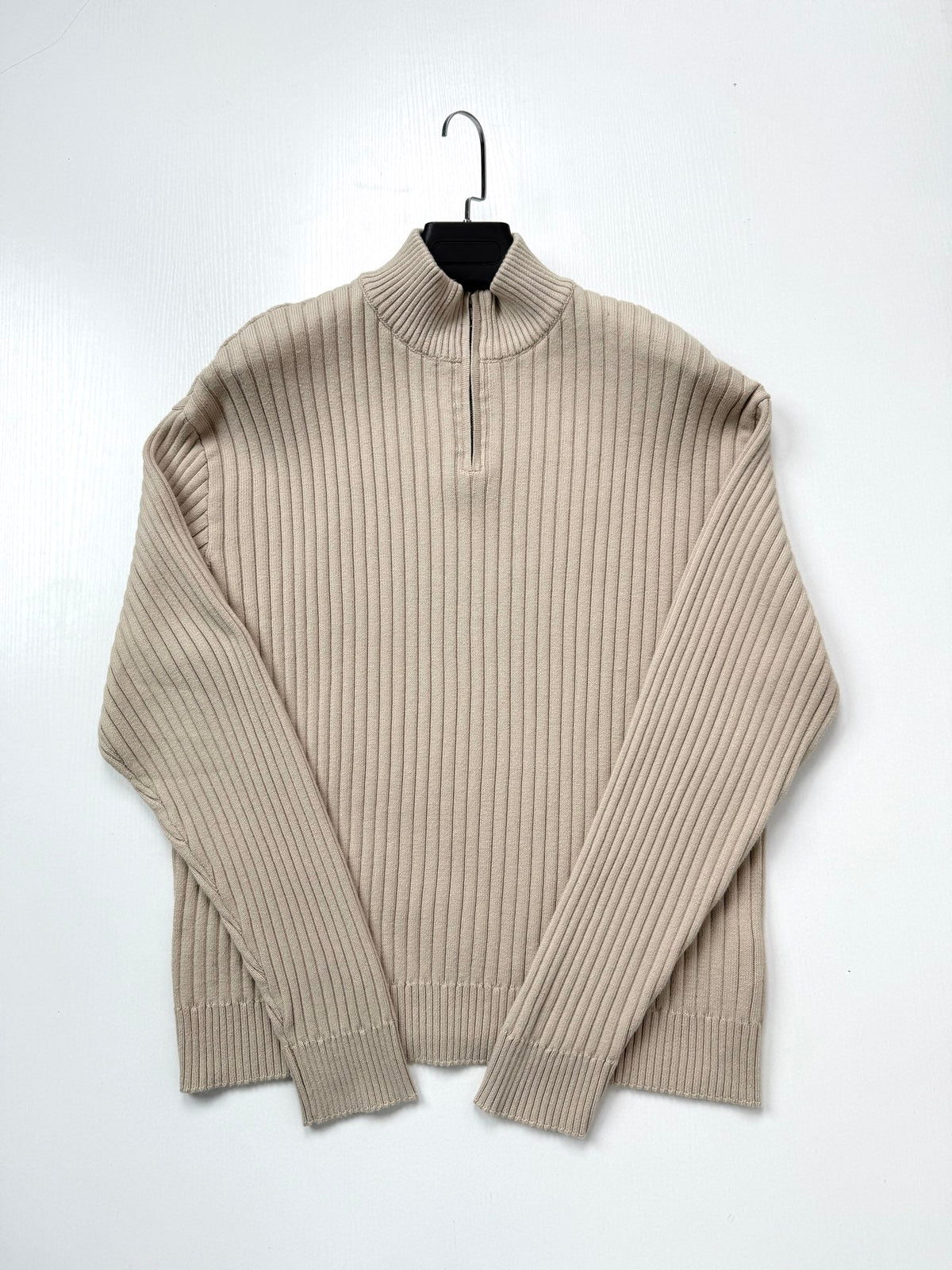 260813 New high-quality half-neck half-zip vertical ribbed knitted sweater