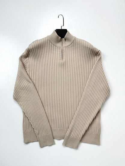 260813 New high-quality half-neck half-zip vertical ribbed knitted sweater
