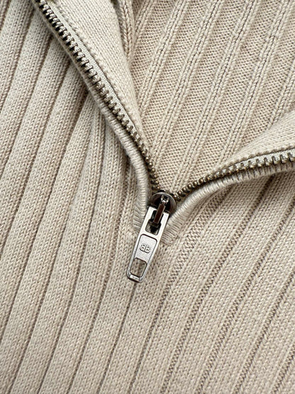 260813 New high-quality half-neck half-zip vertical ribbed knitted sweater