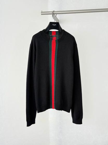 260813 New high-quality classic red and green woven stripe round-neck knitted sweater