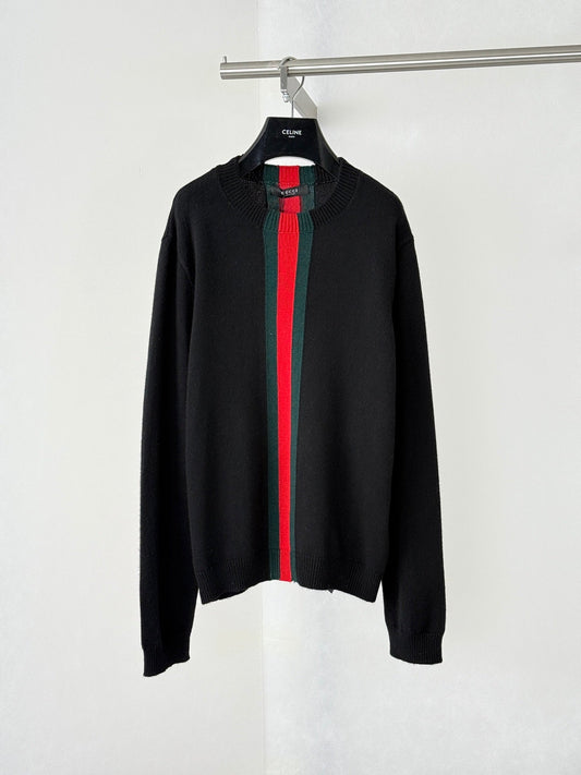 260813 New high-quality classic red and green woven stripe round-neck knitted sweater