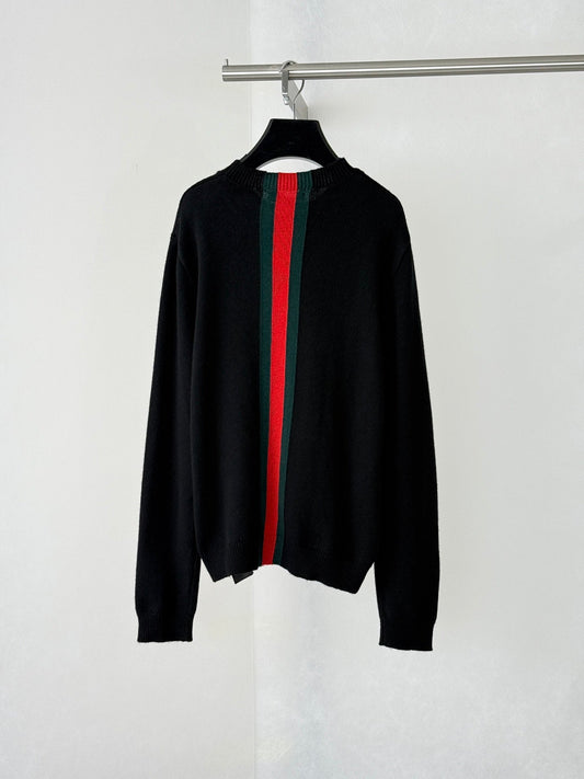 260813 New high-quality classic red and green woven stripe round-neck knitted sweater