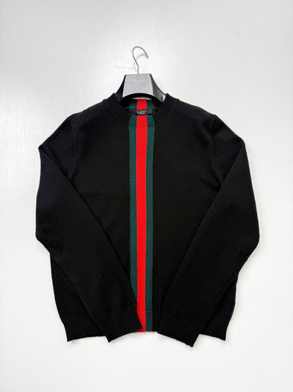 260813 New high-quality classic red and green woven stripe round-neck knitted sweater