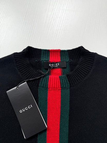 260813 New high-quality classic red and green woven stripe round-neck knitted sweater