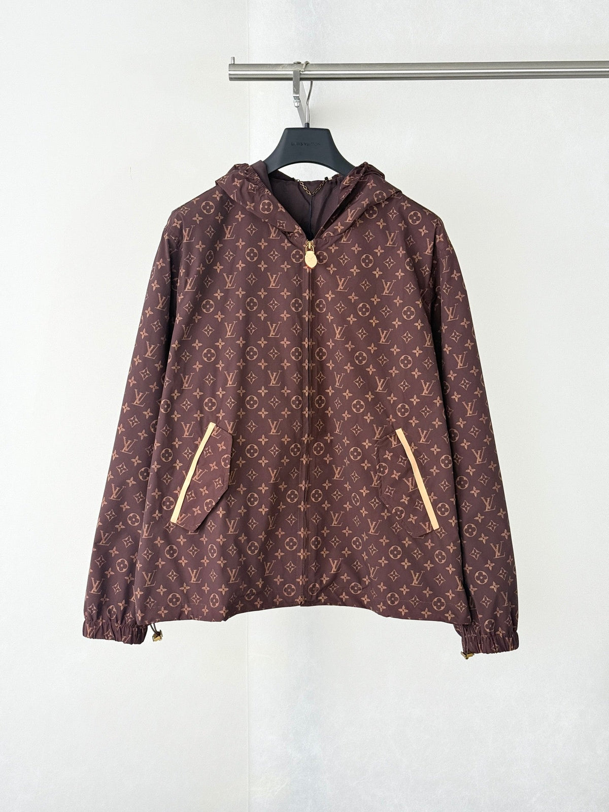 260813 New high-quality full-printed leather hooded windbreaker jacket