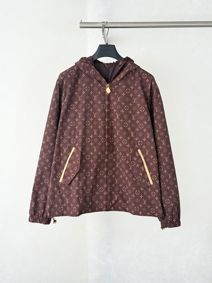 260813 New high-quality full-printed leather hooded windbreaker jacket