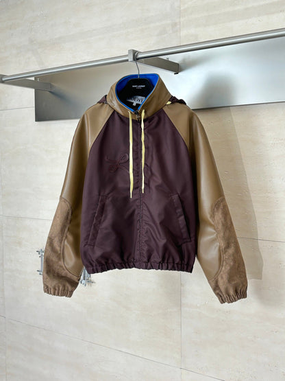 260813 New high-quality thick leather quilted hooded zipper jacket coat