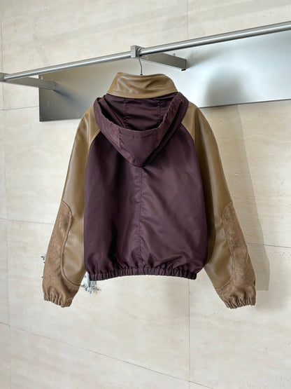 260813 New high-quality thick leather quilted hooded zipper jacket coat