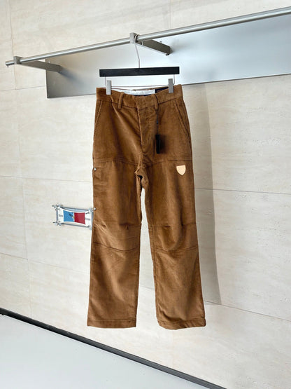 260813 New high-quality ski series leather appliquéd lettered corduroy pants