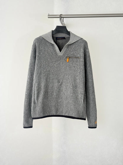 260813 New high-quality navy collar fleece pullover knit sweater
