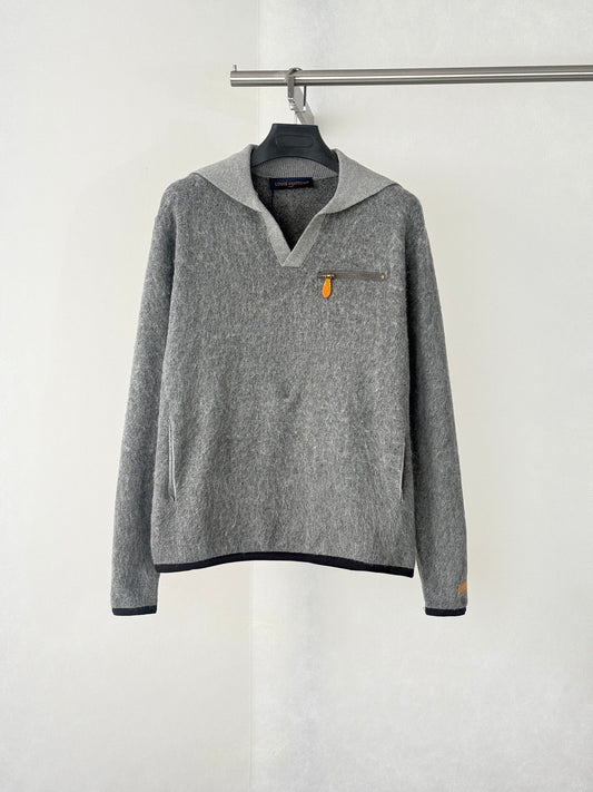 260813 New high-quality navy collar fleece pullover knit sweater