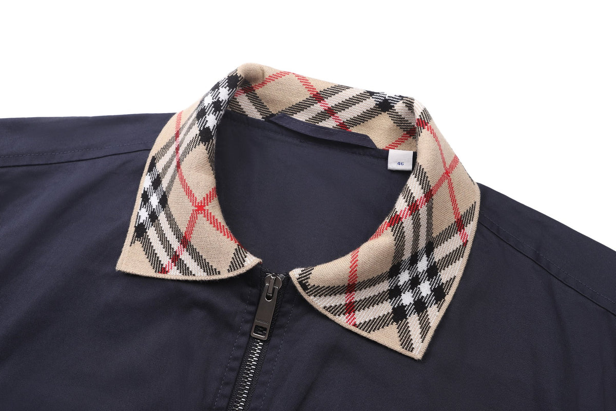 260813 New high-quality checked embroidered Harrington coat