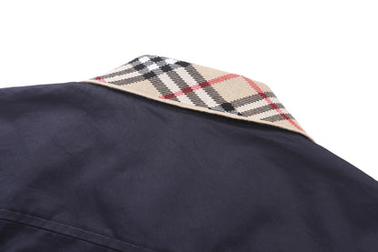 260813 New high-quality checked embroidered Harrington coat