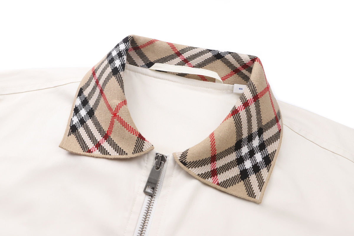 260813 New high-quality checked embroidered Harrington coat