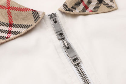260813 New high-quality checked embroidered Harrington coat