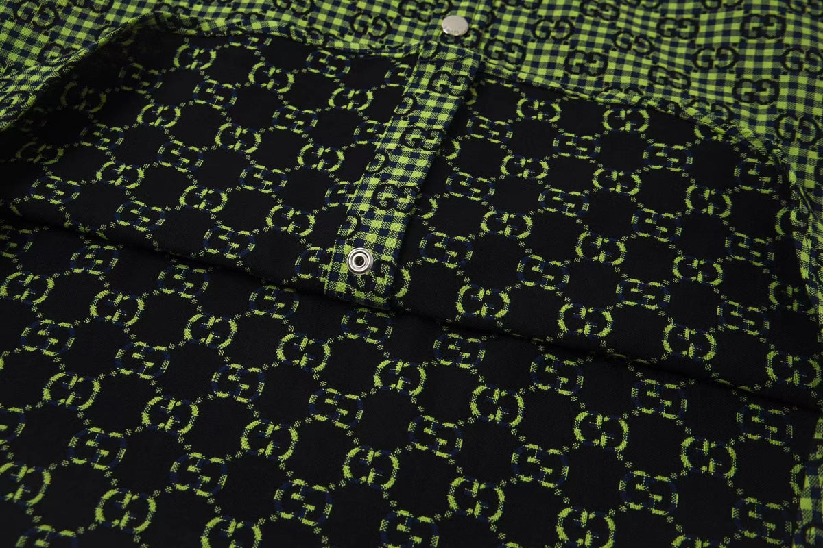 260813 New high-quality fine-check long-sleeved collar shirt