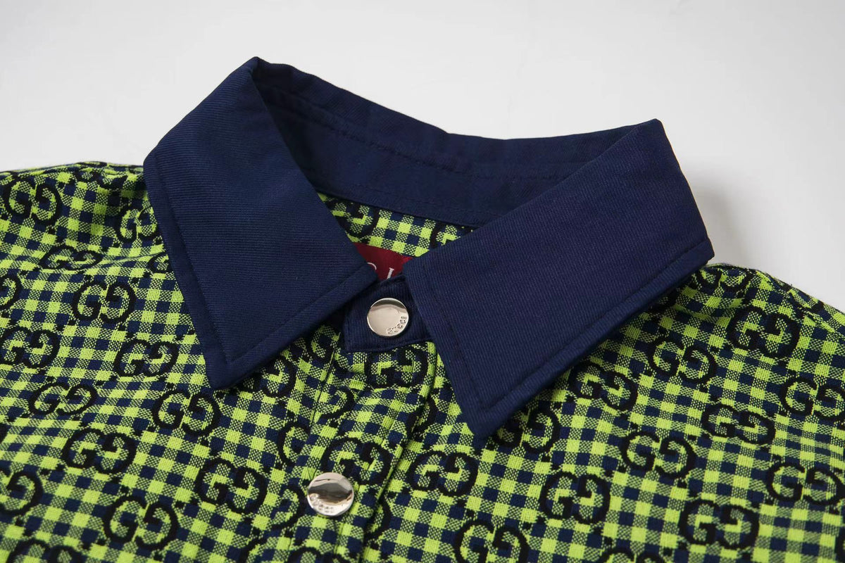 260813 New high-quality fine-check long-sleeved collar shirt
