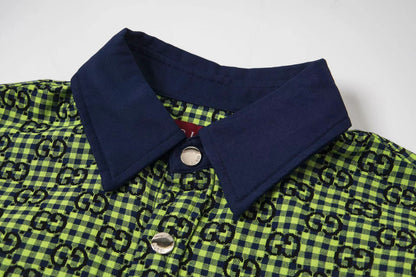 260813 New high-quality fine-check long-sleeved collar shirt
