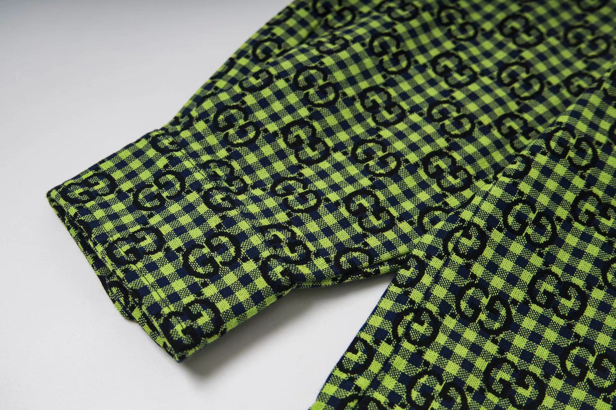 260813 New high-quality fine-check long-sleeved collar shirt