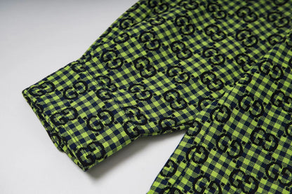 260813 New high-quality fine-check long-sleeved collar shirt
