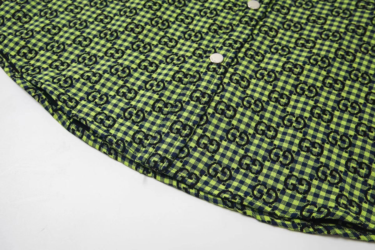 260813 New high-quality fine-check long-sleeved collar shirt