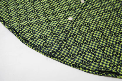 260813 New high-quality fine-check long-sleeved collar shirt