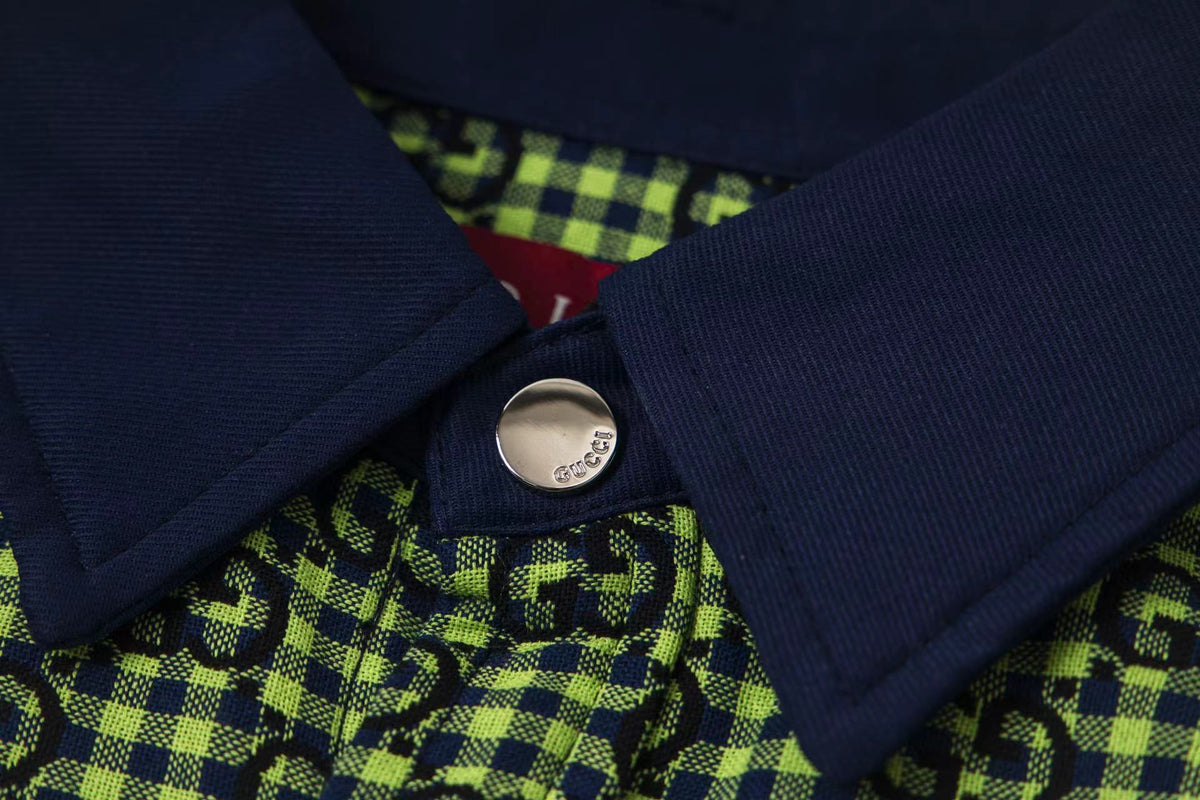260813 New high-quality fine-check long-sleeved collar shirt