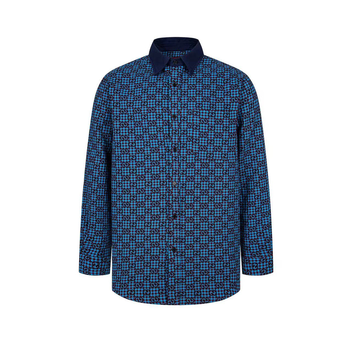 260813 New high-quality fine-check long-sleeved collar shirt