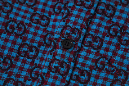 260813 New high-quality fine-check long-sleeved collar shirt