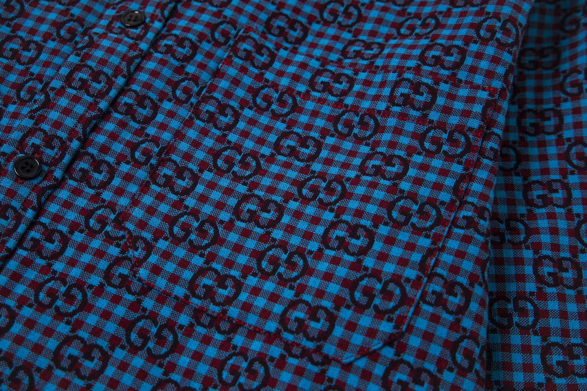 260813 New high-quality fine-check long-sleeved collar shirt
